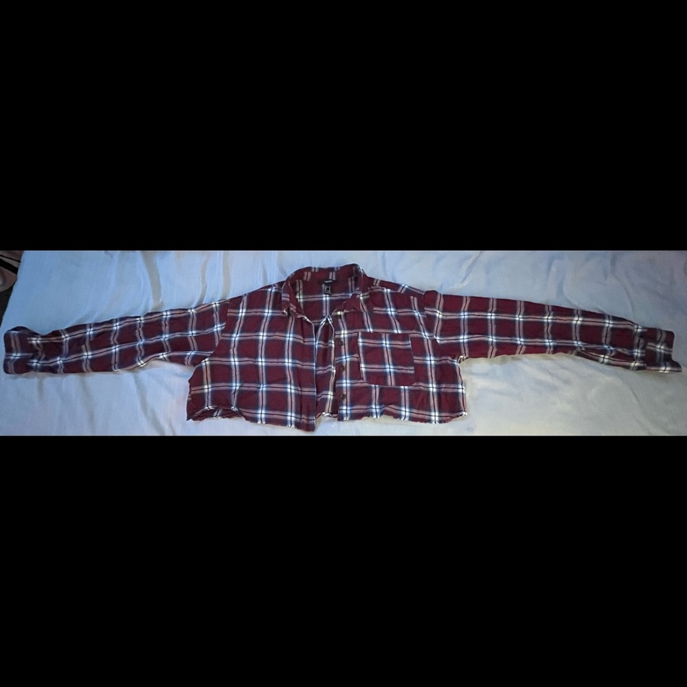 Forever 21 Plaid Burgundy long sleeve crop top